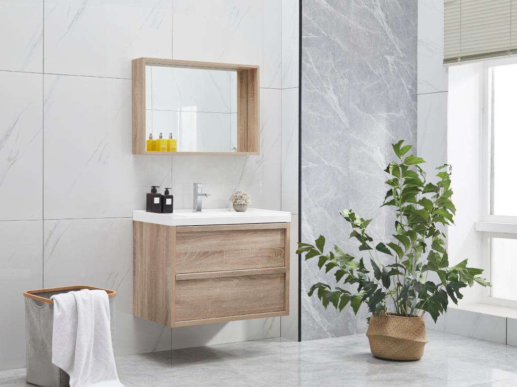 Vente-unique.be Ensemble meuble de salle de bain avec miroir QUADRA - effet bois 80 cm