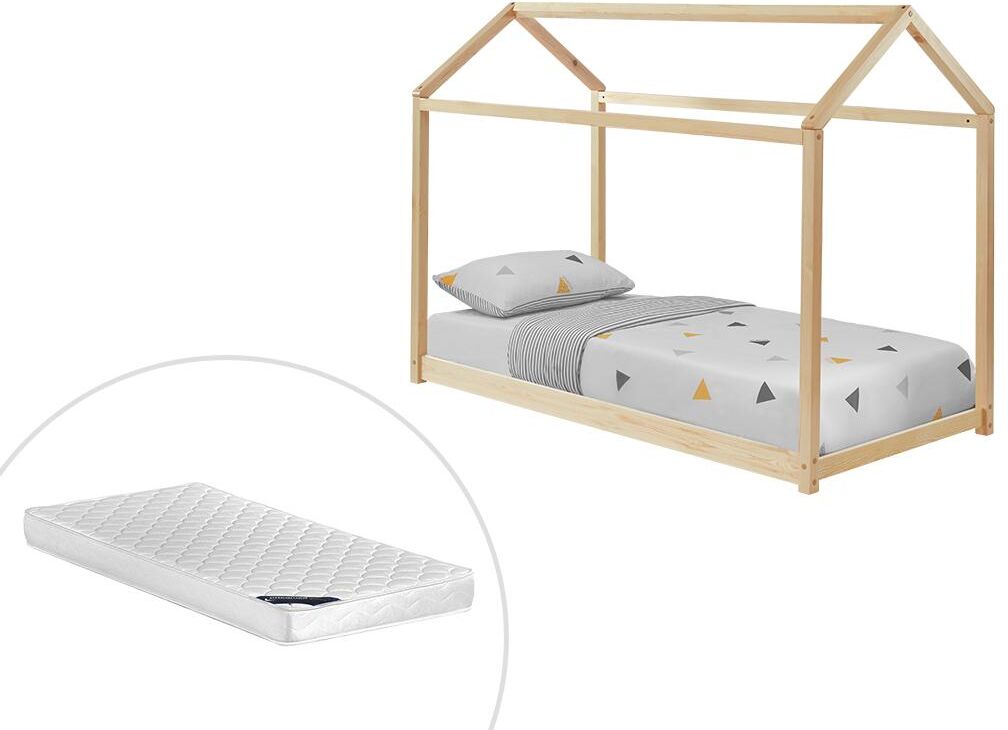 Vente-unique.be Lit cabane AVENTURIER - 90 x 190 cm - Pin - Naturel + matelas