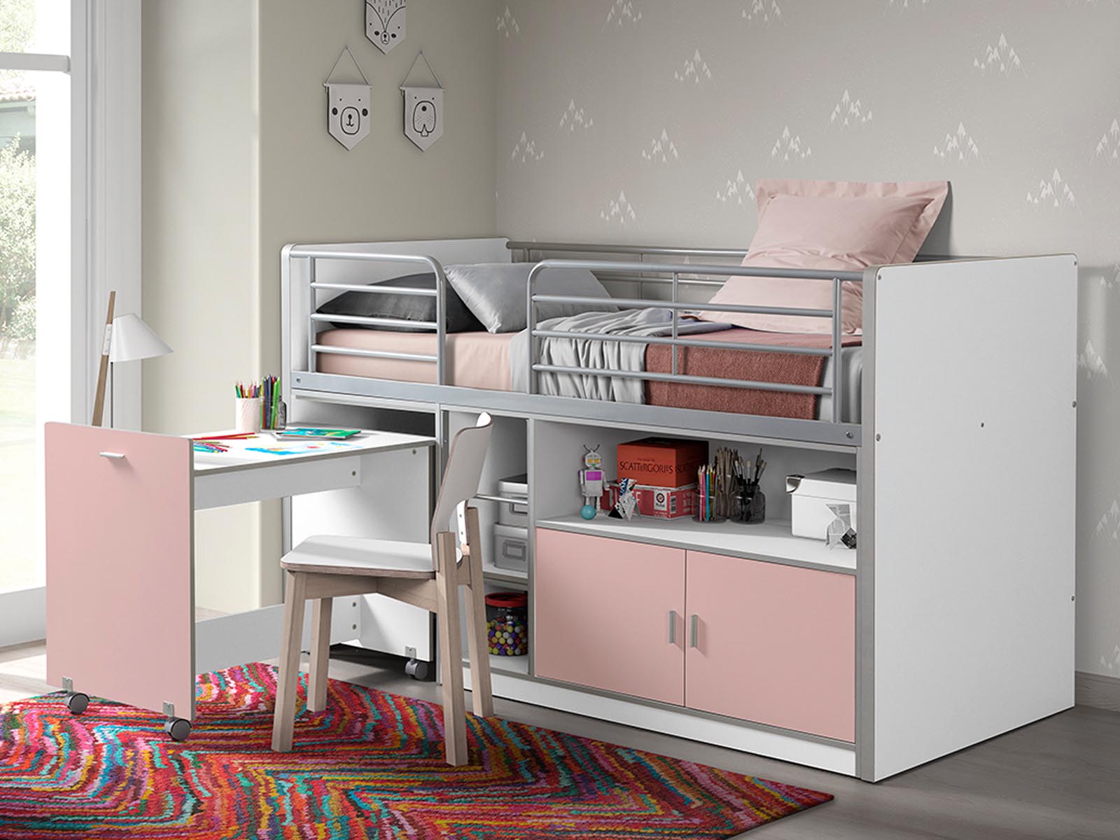 Mobistoxx Lit enfant combiné BONNY IV 90x200 cm rose