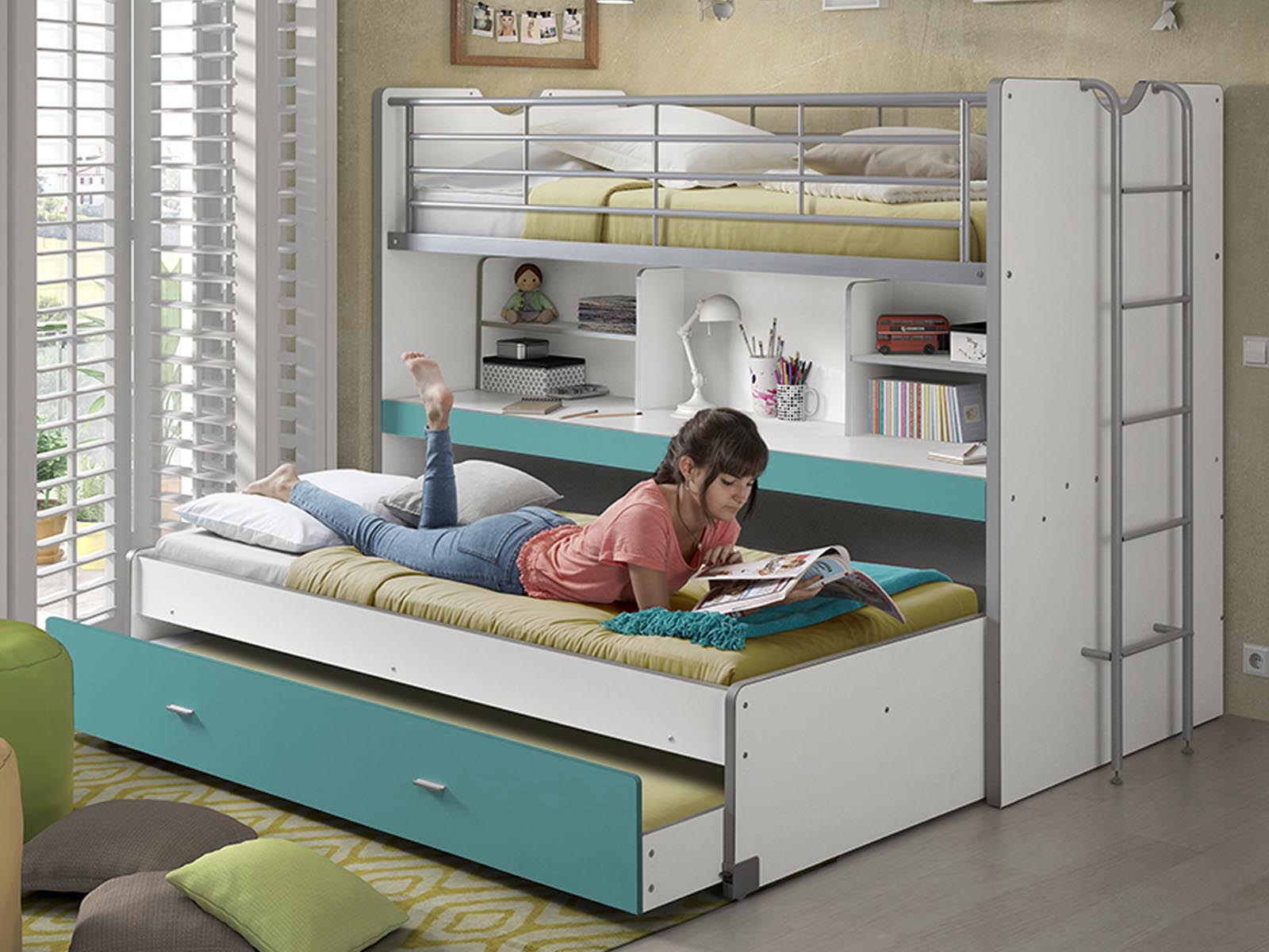 Mobistoxx Lit enfant combiné BONNY V 90x200 cm turquoise