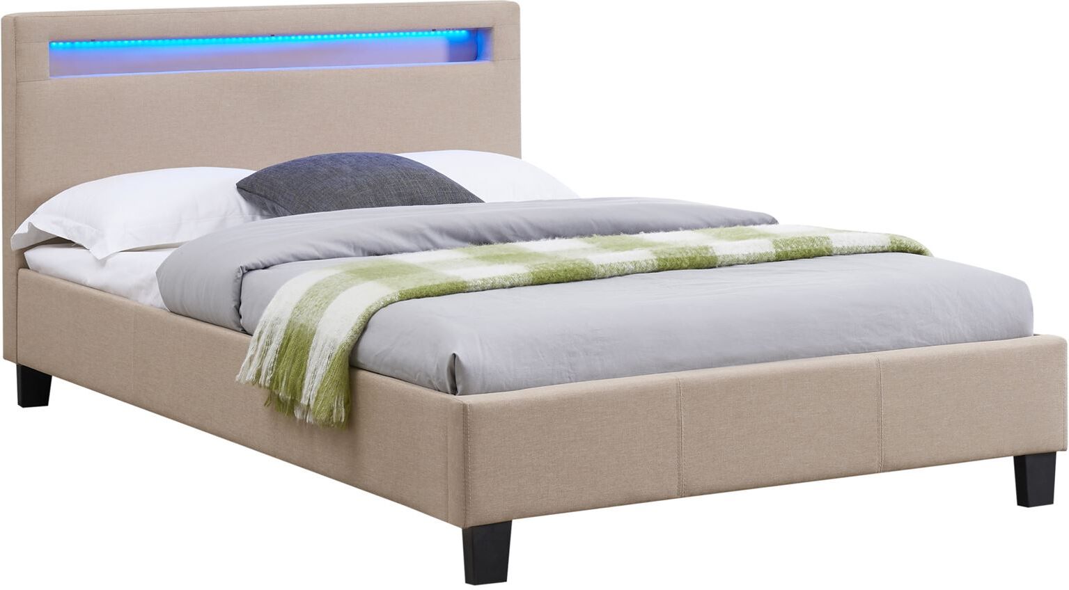 IDIMEX Lit simple MARISELA, 120 x 190 cm, avec LED intégrées et sommier, revêtement en tissu beige