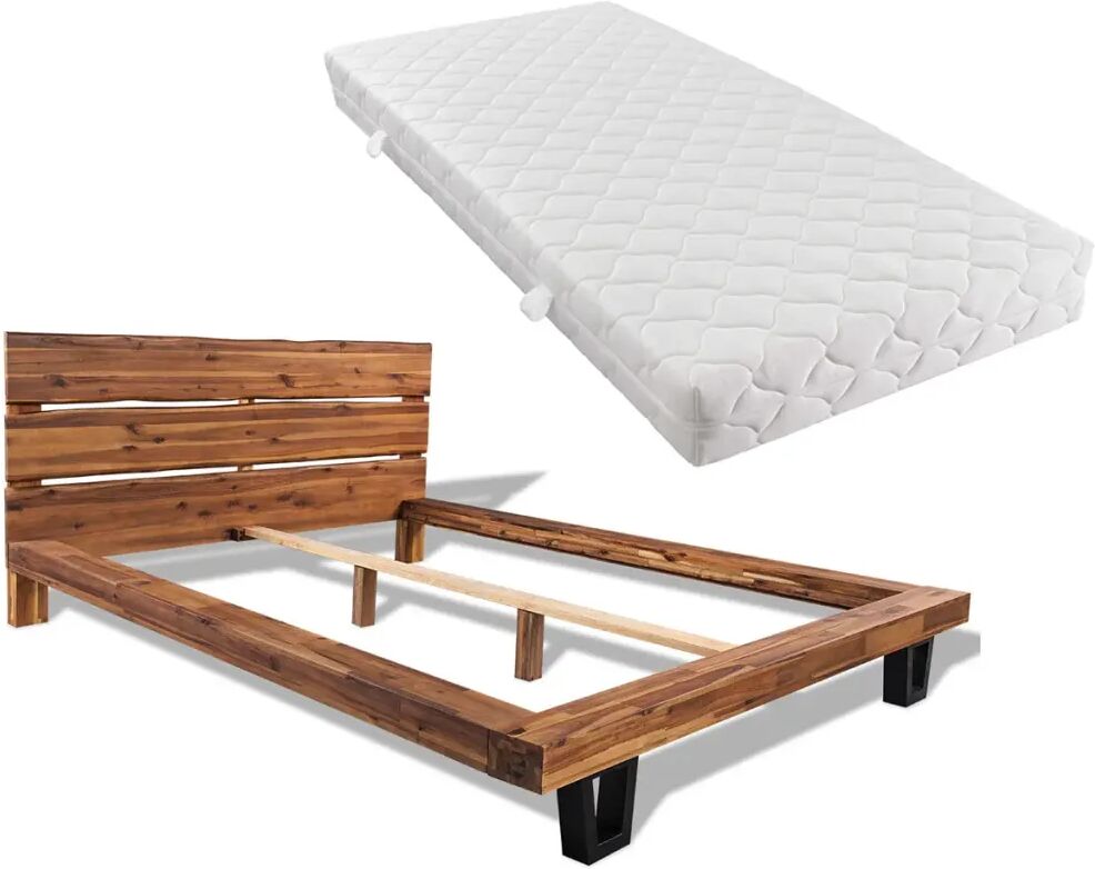 vidaXL Lit avec matelas Bois d'acacia massif 140 x 200 cm