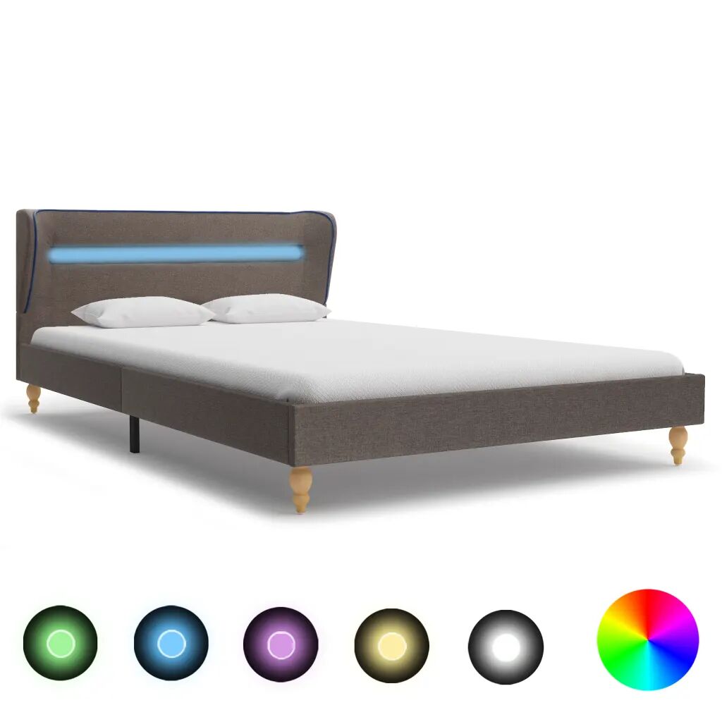 vidaXL Cadre de lit avec LED Taupe Tissu 120 x 200 cm