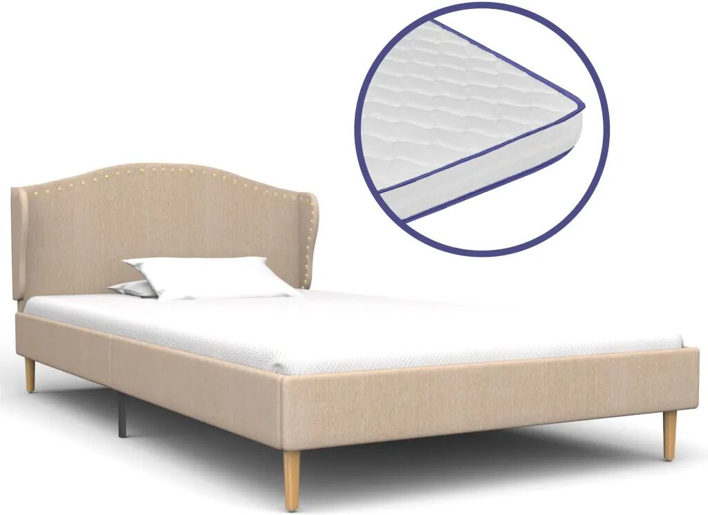 vidaXL Lit avec matelas à mémoire de forme Beige Tissu 90x200 cm