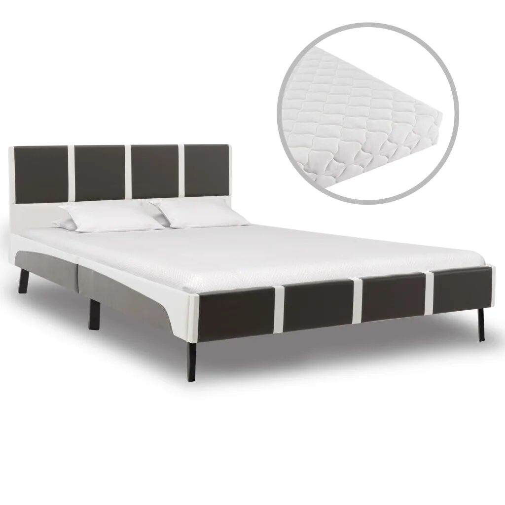 vidaXL Lit avec matelas Gris et blanc Similicuir 140 x 200 cm