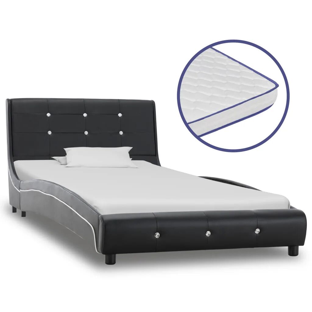 vidaXL Lit avec matelas à mémoire de forme Noir Similicuir 90x200 cm