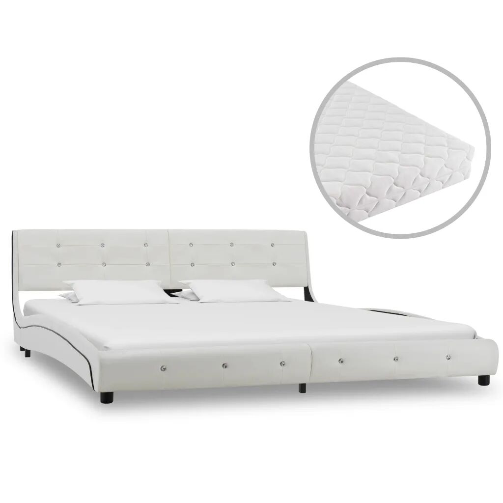 vidaXL Lit avec matelas Blanc Similicuir 180 x 200 cm