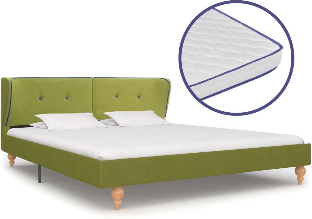 vidaXL Lit avec matelas à mémoire de forme Vert Tissu 180 x 200 cm