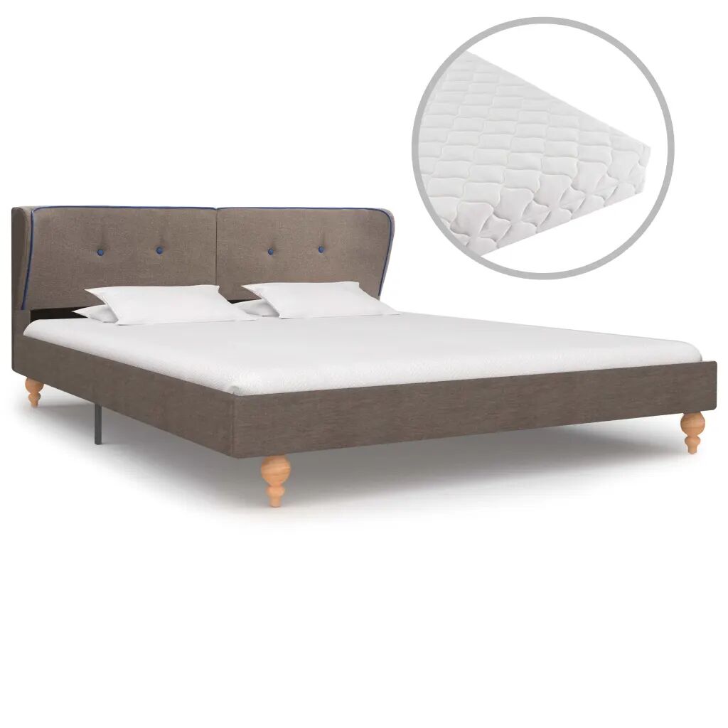 vidaXL Lit avec matelas Taupe Tissu 180 x 200 cm