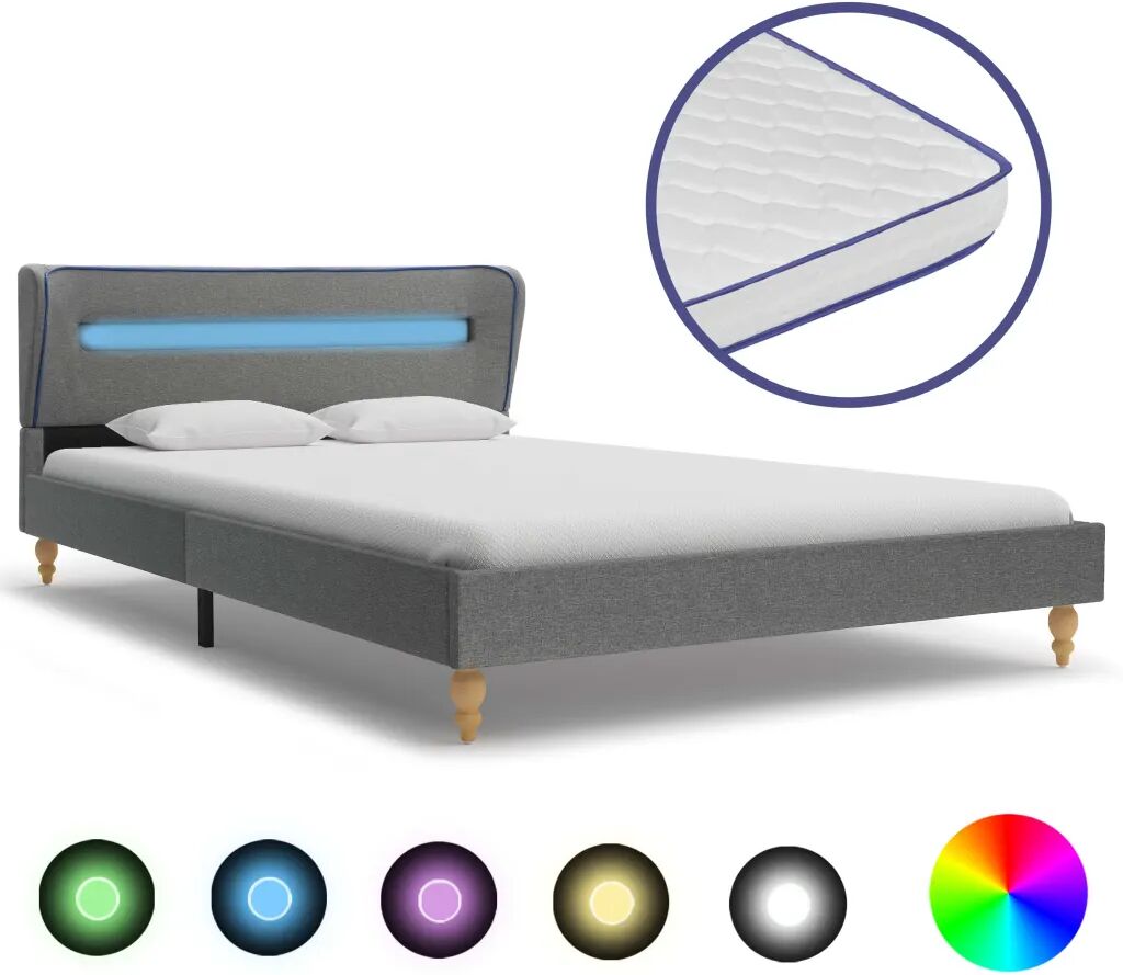 vidaXL Lit LED matelas à mémoire de forme Gris clair Tissu 120x200 cm