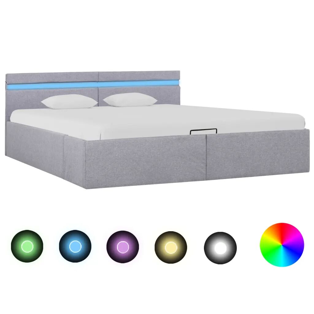vidaXL Cadre de lit à stockage avec LED Gris clair Tissu 180x200 cm