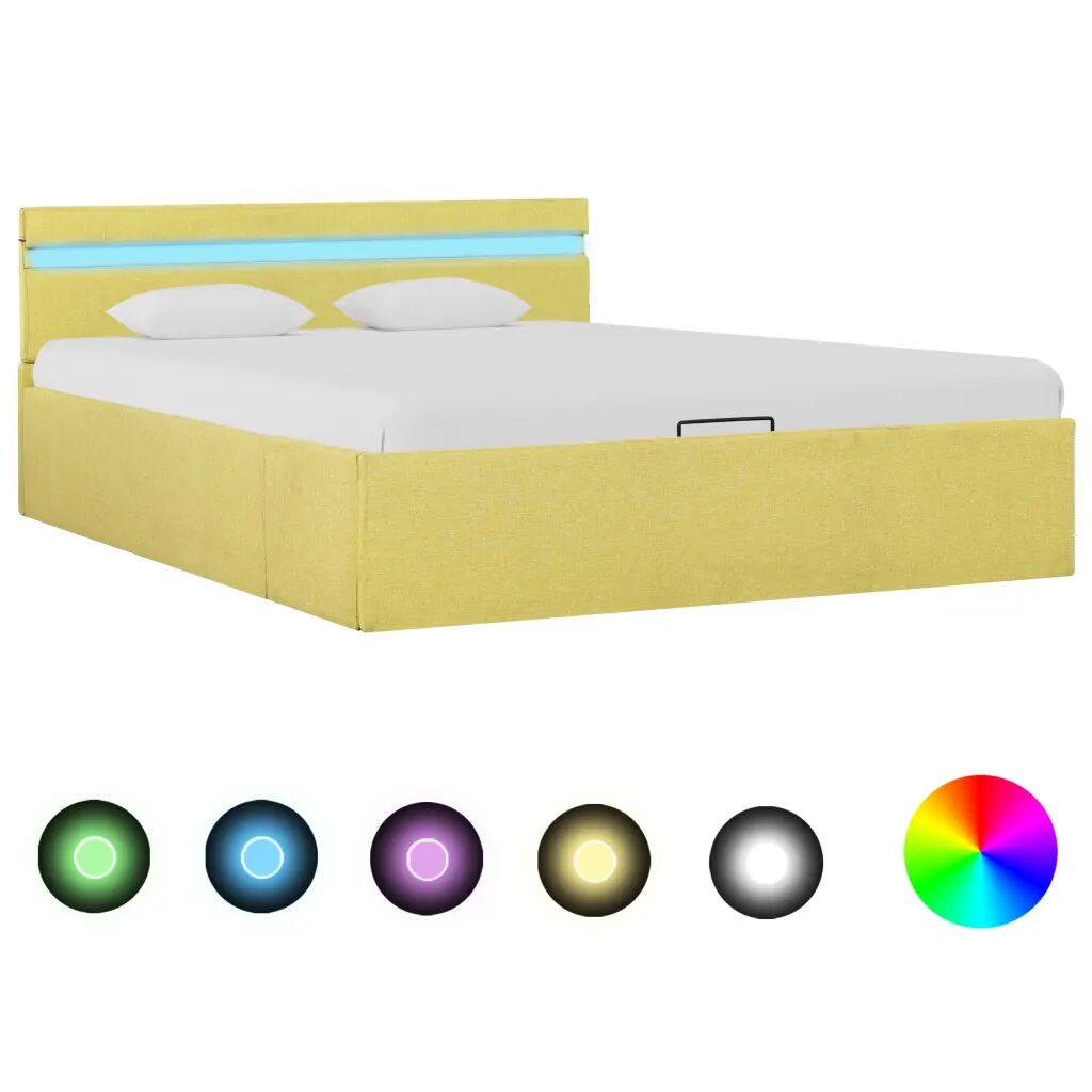 vidaXL Cadre de lit à stockage avec LED Jaune citron Tissu 140x200 cm