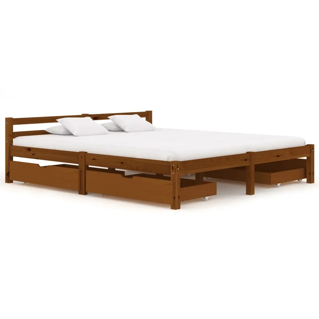 vidaXL Cadre de lit avec 4 tiroirs Marron miel Bois de pin 180x200 cm
