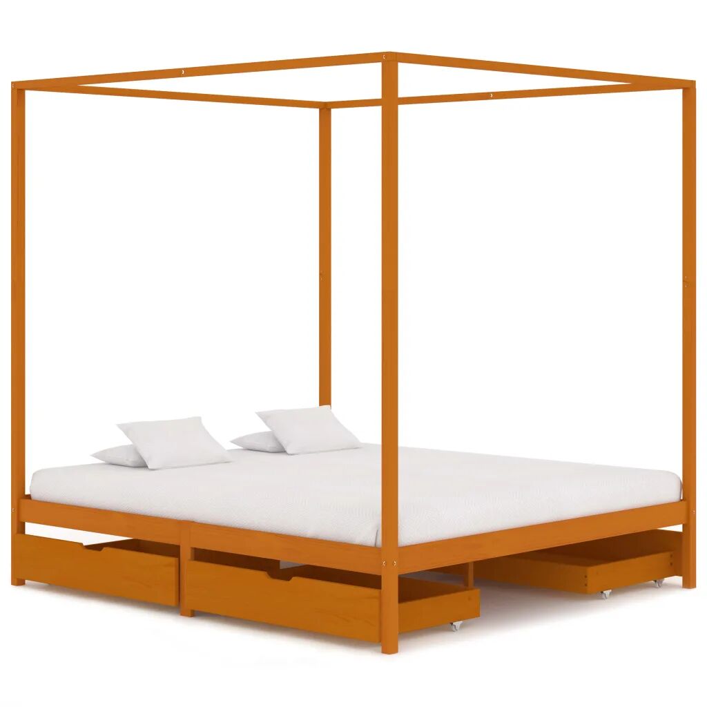 vidaXL Cadre de lit à baldaquin avec 4 tiroirs Bois de pin 160x200 cm