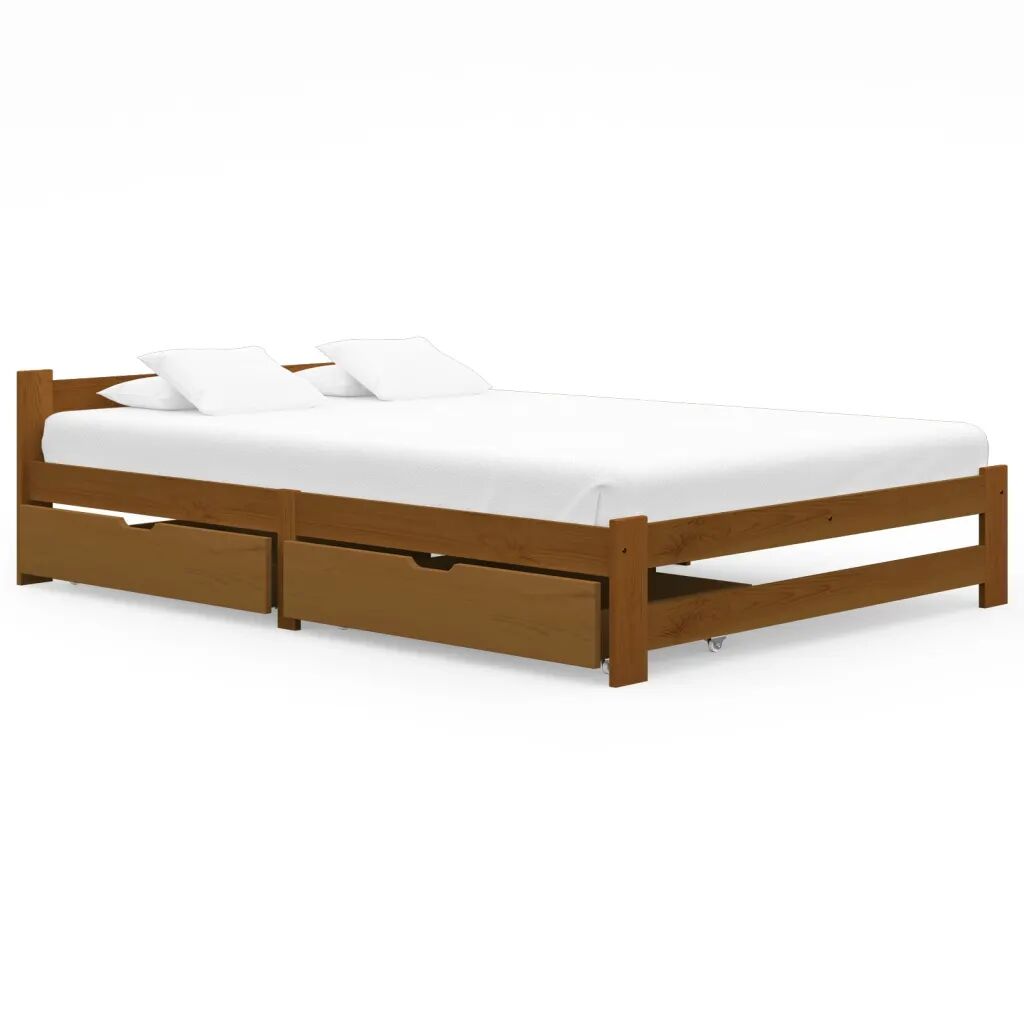 vidaXL Cadre de lit avec 2 tiroirs Marron miel Bois de pin 120x200 cm