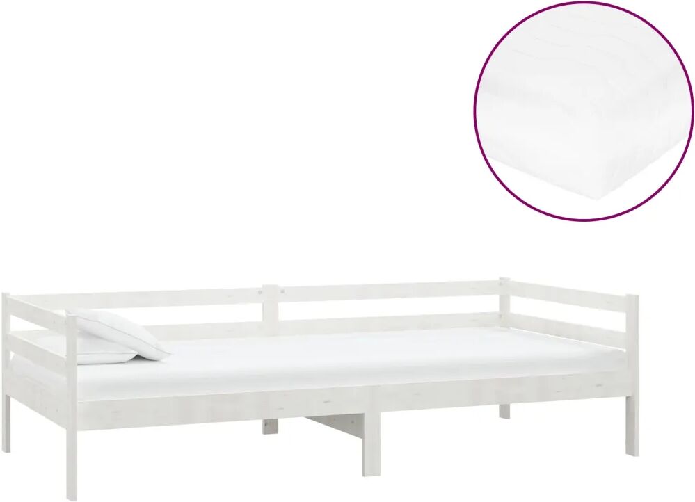 vidaXL Lit avec matelas 90x200 cm Blanc Bois de pin massif