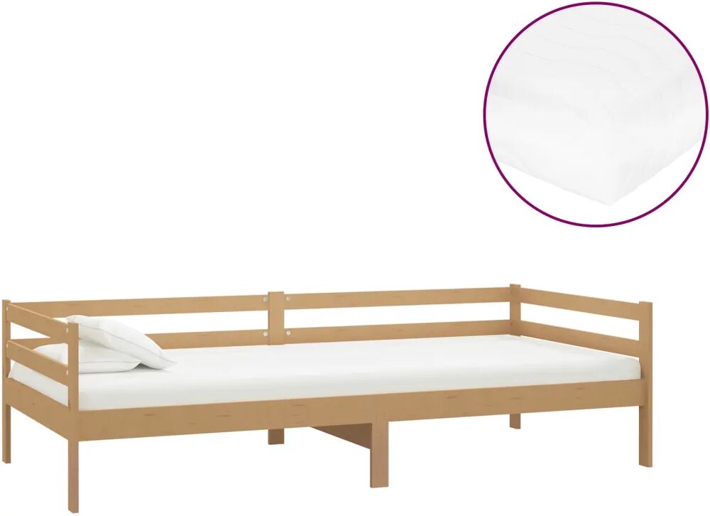 vidaXL Lit avec matelas 90x200 cm Marron miel Bois de pin massif