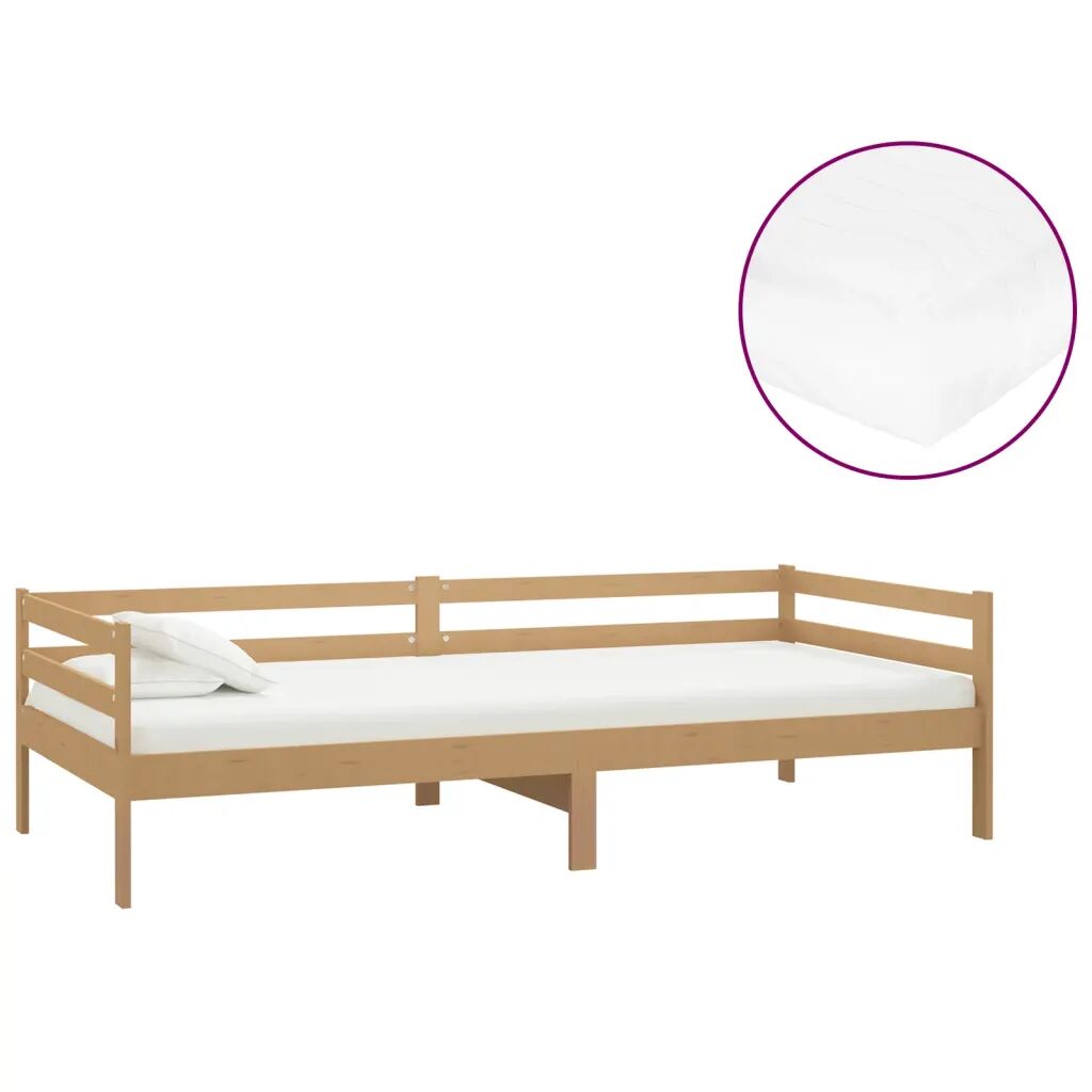 vidaXL Lit avec matelas 90x200 cm Marron miel Bois de pin massif