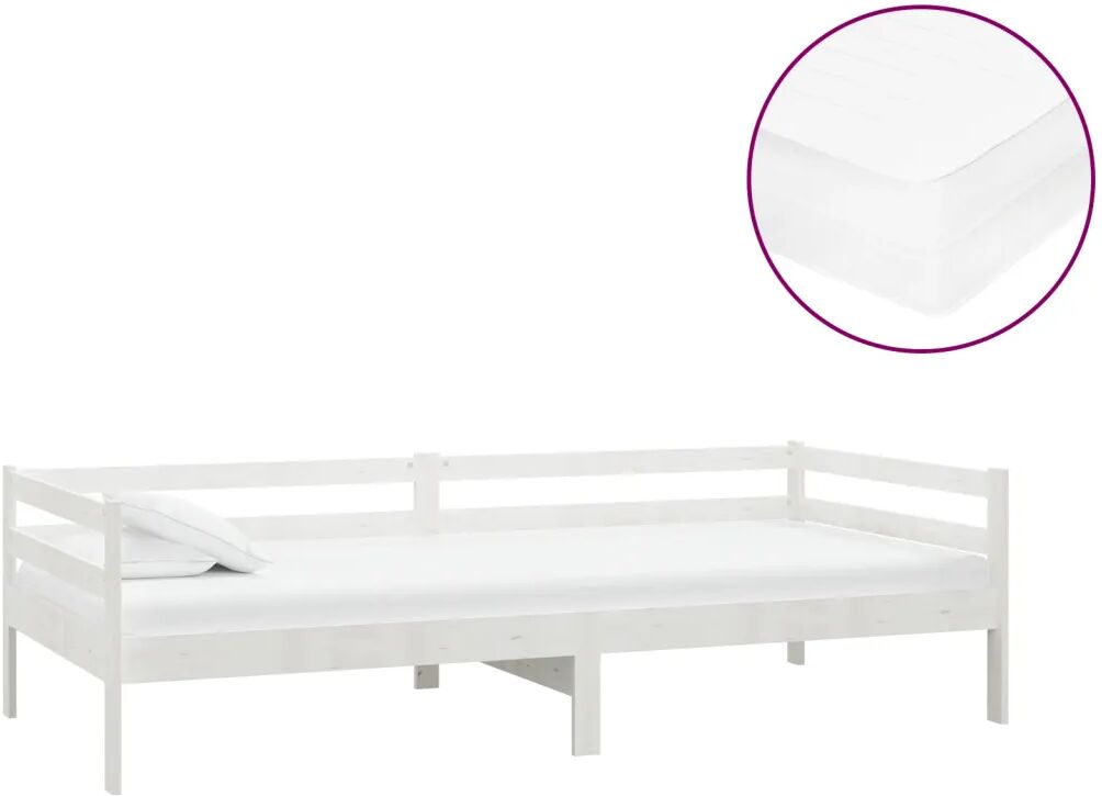 vidaXL Lit avec matelas 90x200 cm Blanc Bois de pin massif