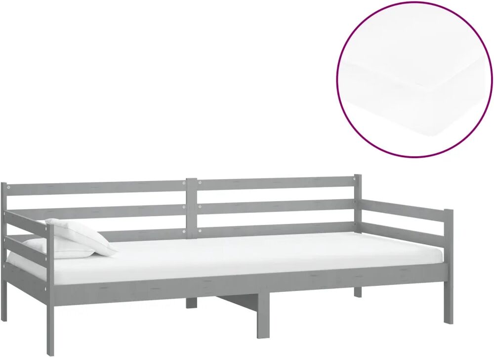 vidaXL Lit avec matelas 90x200 cm Gris Bois de pin massif