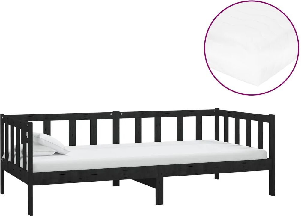 vidaXL Lit avec matelas 90x200 cm Noir Bois de pin massif