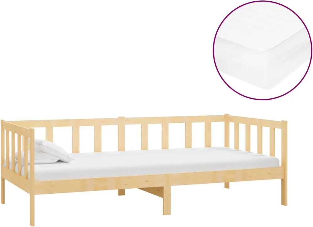 vidaXL Lit avec matelas 90x200 cm Bois de pin massif