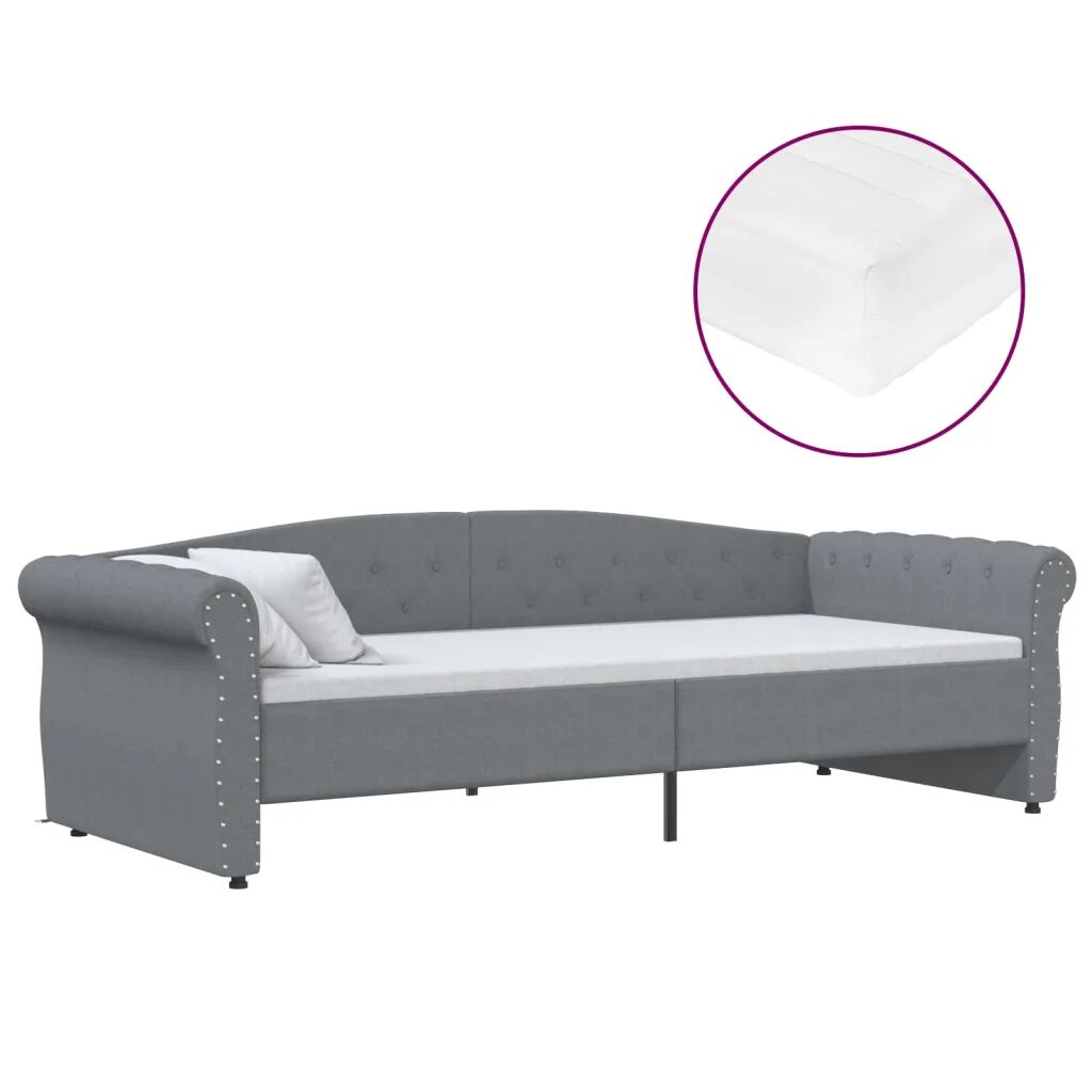 vidaXL Lit avec matelas et éclairage USB Gris clair Tissu 90x200 cm