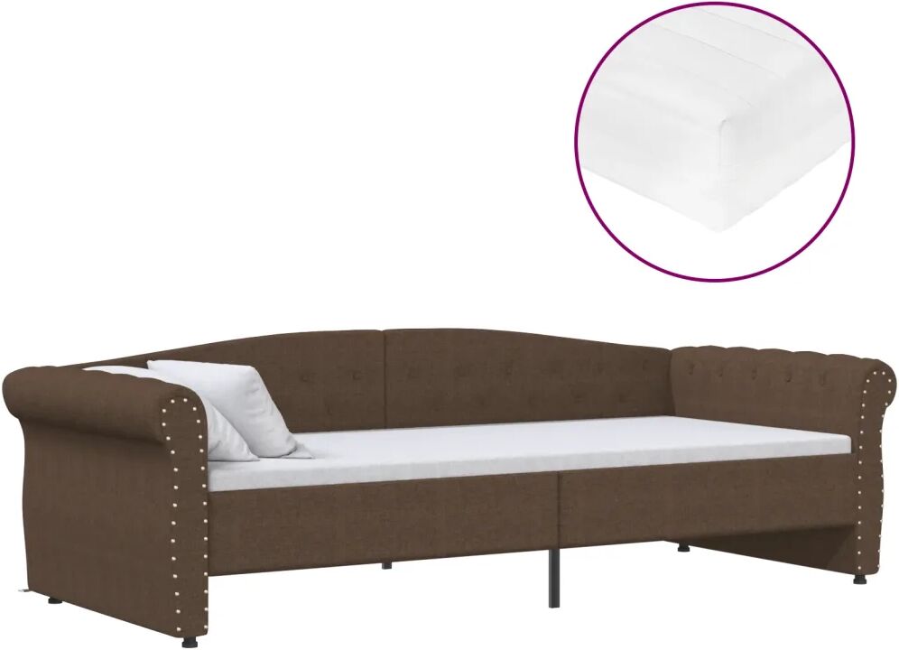 vidaXL Lit avec matelas et éclairage USB Marron Tissu 90x200 cm