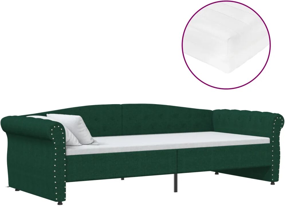 vidaXL Lit avec matelas et éclairage USB Vert foncé Tissu 90x200 cm