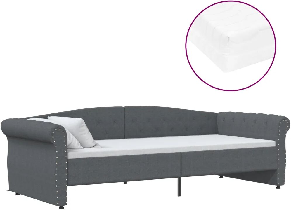 vidaXL Lit avec matelas et éclairage USB Gris foncé Tissu 90x200 cm