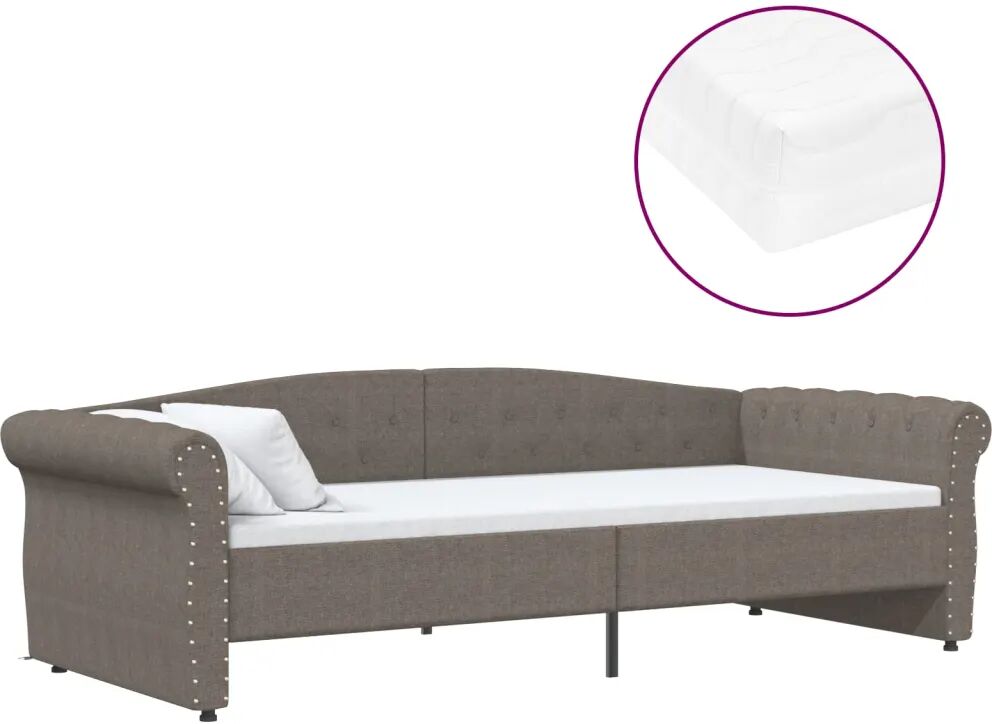 vidaXL Lit avec matelas et éclairage USB Taupe Tissu 90x200 cm