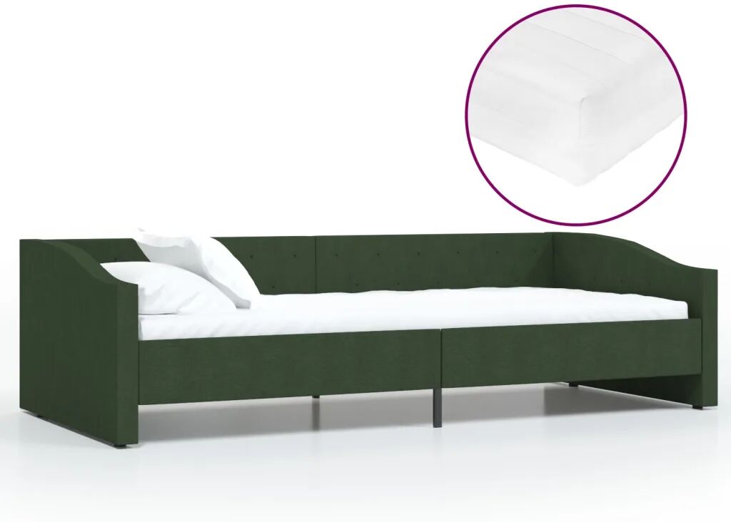 vidaXL Lit avec matelas et éclairage USB Vert foncé Tissu 90x200 cm