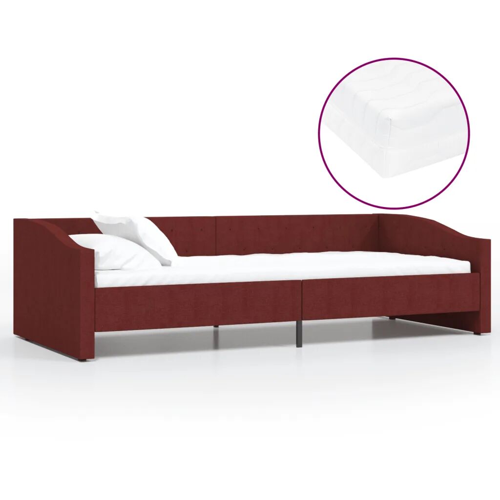 vidaXL Lit avec matelas et éclairage USB Rouge bordeaux Tissu 90x200cm