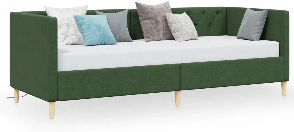 vidaXL Lit avec matelas et éclairage USB Vert foncé Tissu 90x200 cm