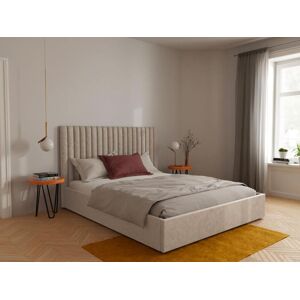 Vente-unique.ch Bett mit Bettkasten - 180 x 200 cm - mit Kopfteil mit vertikalen Ziernähten - Stoff - Beige + Matratze - SARAH