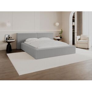 PASCAL MORABITO Bett mit Bettkasten + Matratze - 180 x 200 cm - Cord - Hellgrau - TIMANO