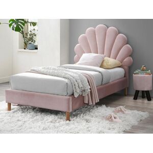 Vente-unique.ch Bett Muschelbett + Matratze - 90 x 190 cm - Samt - Rosa - MOANA