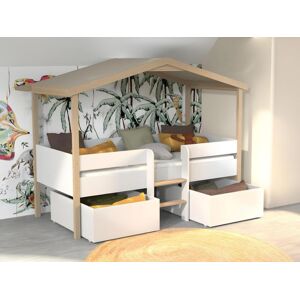 Vente-unique.ch Kinderbett Hausbett mit Schubladen - Lindenholz - 90 x 190 cm - Weiß & Eichefarben - SAROSI