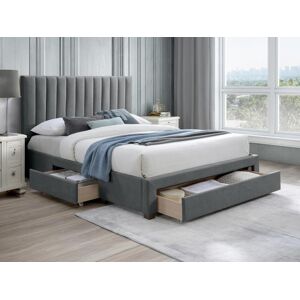 Vente-unique.ch Bett mit 3 Schubladen - 140 x 200 cm - Stoff - Grau - LIAKO