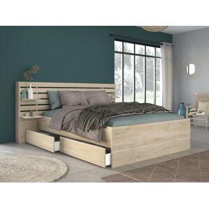 Vente-unique.ch Bett mit Stauraum - 160 x 200 cm - Holzfarben + Lattenrost - TENALIA II