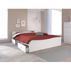 Vente-unique.ch Bett mit 2 Schubladen & 1 Ablage + Lattenrost - 140 x 190 cm - Weiß - PABLO