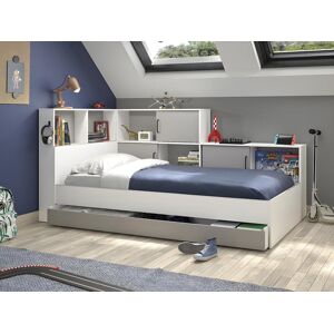 Vente-unique.ch Bett mit Stauraum & Schublade + Lattenrost - 90 x 200 cm - Weiß & Grau - ARMAND