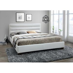 Vente-unique.ch Bett 140 x 190 cm - Kunstleder - Weiß + Matratze - FAUSTIN