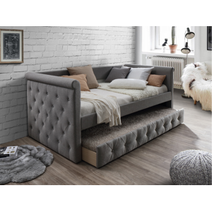 Vente-unique.ch Ausziehbett Stoffsofa + Lattenrost - 2 x 90 x 190 cm - Grau - LOUISE