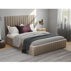 PASCAL MORABITO Bett mit Bettkasten + Matratze - 180 x 200 cm - Bett-Kopfteil mit vertikalen Ziernähten - Samt - Taupe - LARALI