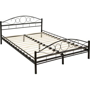 tectake Metallbett mit Lattenrost im romantischen Design - 200 x 140 cm, schwarz/schwarz