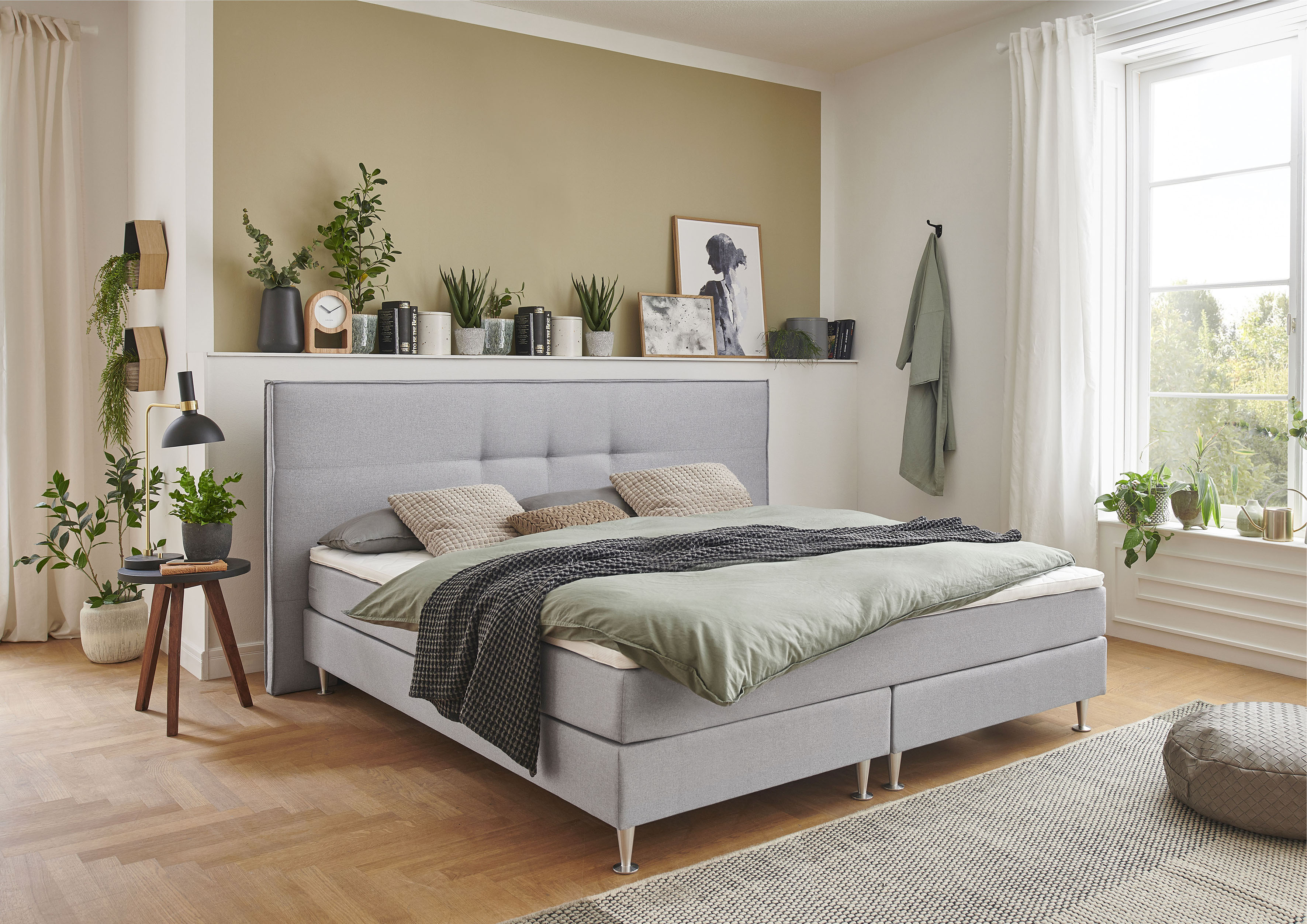 ATLANTIC home collection Boxbett, mit Taschenfederkern-Matratze und Topper grau  Strukturstoff