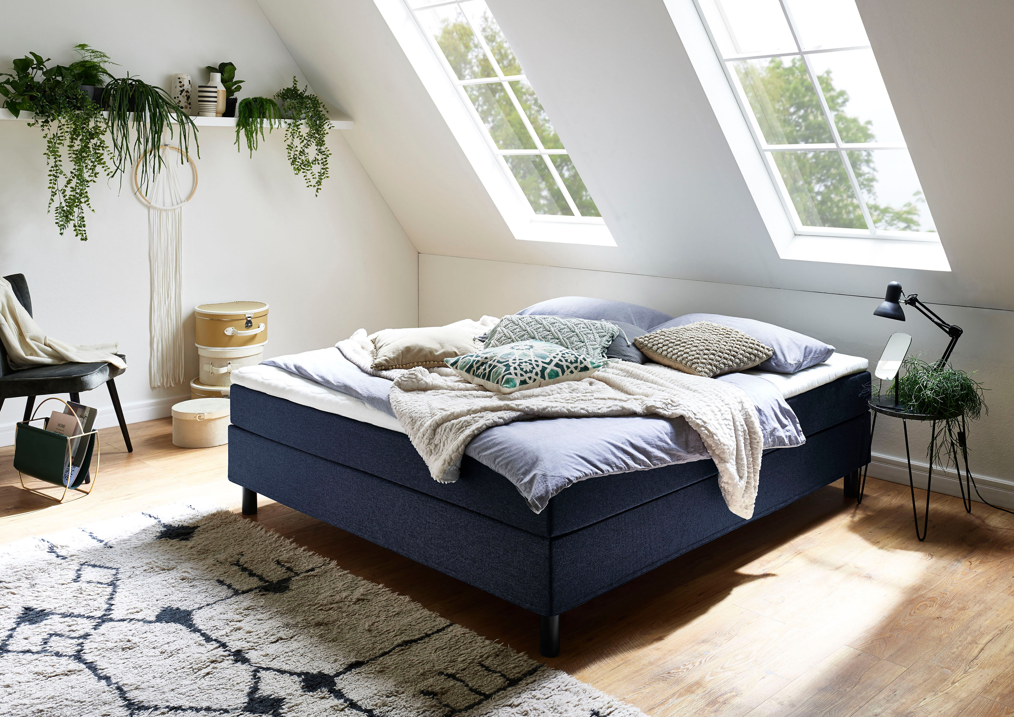 ATLANTIC home collection Boxbett, ohne Kopfteil, mit Topper, wahlweise mit... blau  Struktur