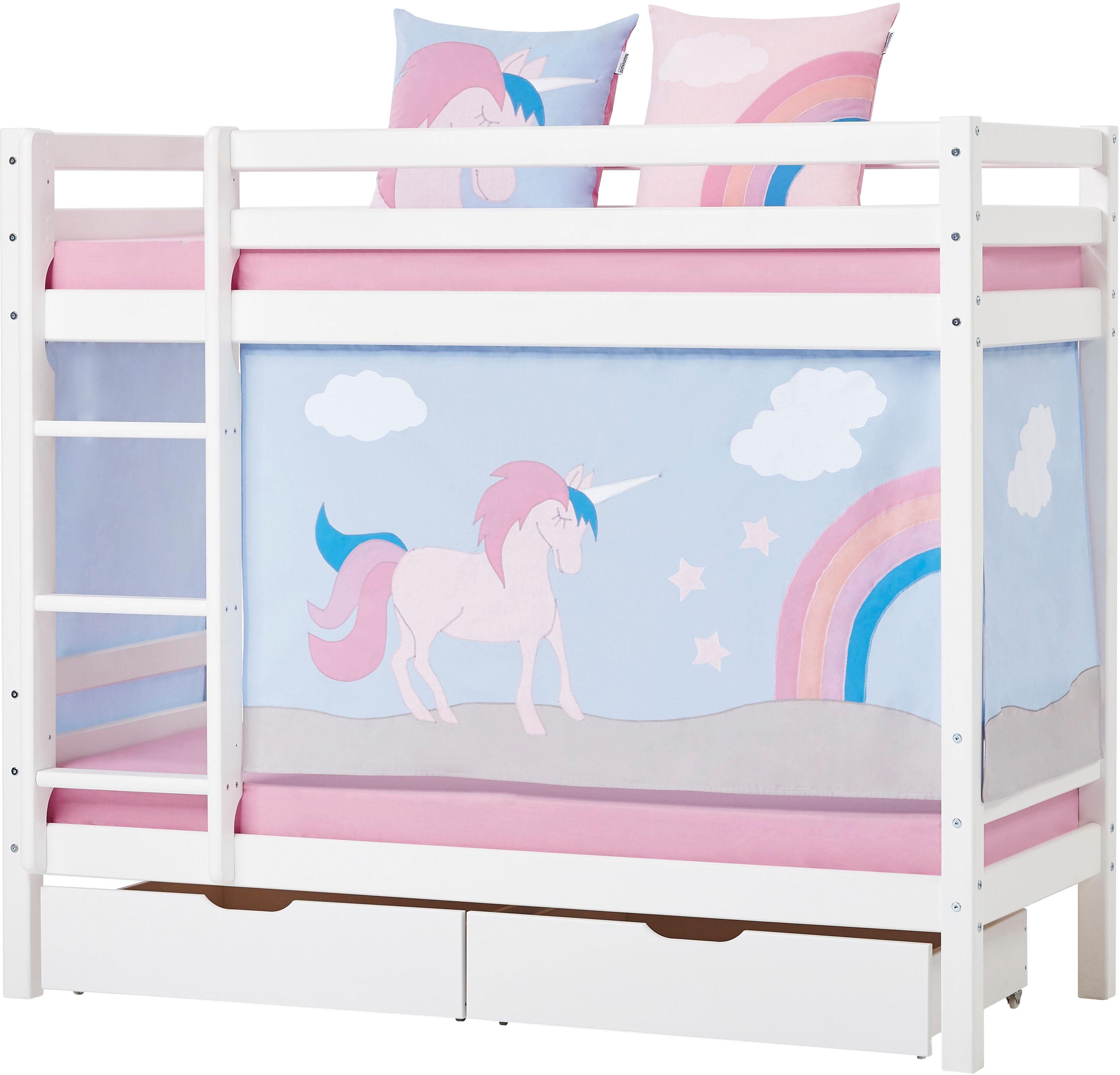 Hoppekids Etagenbett »Einhorn«, inkl. Vorhang-Set, Matratzen und Rollroste