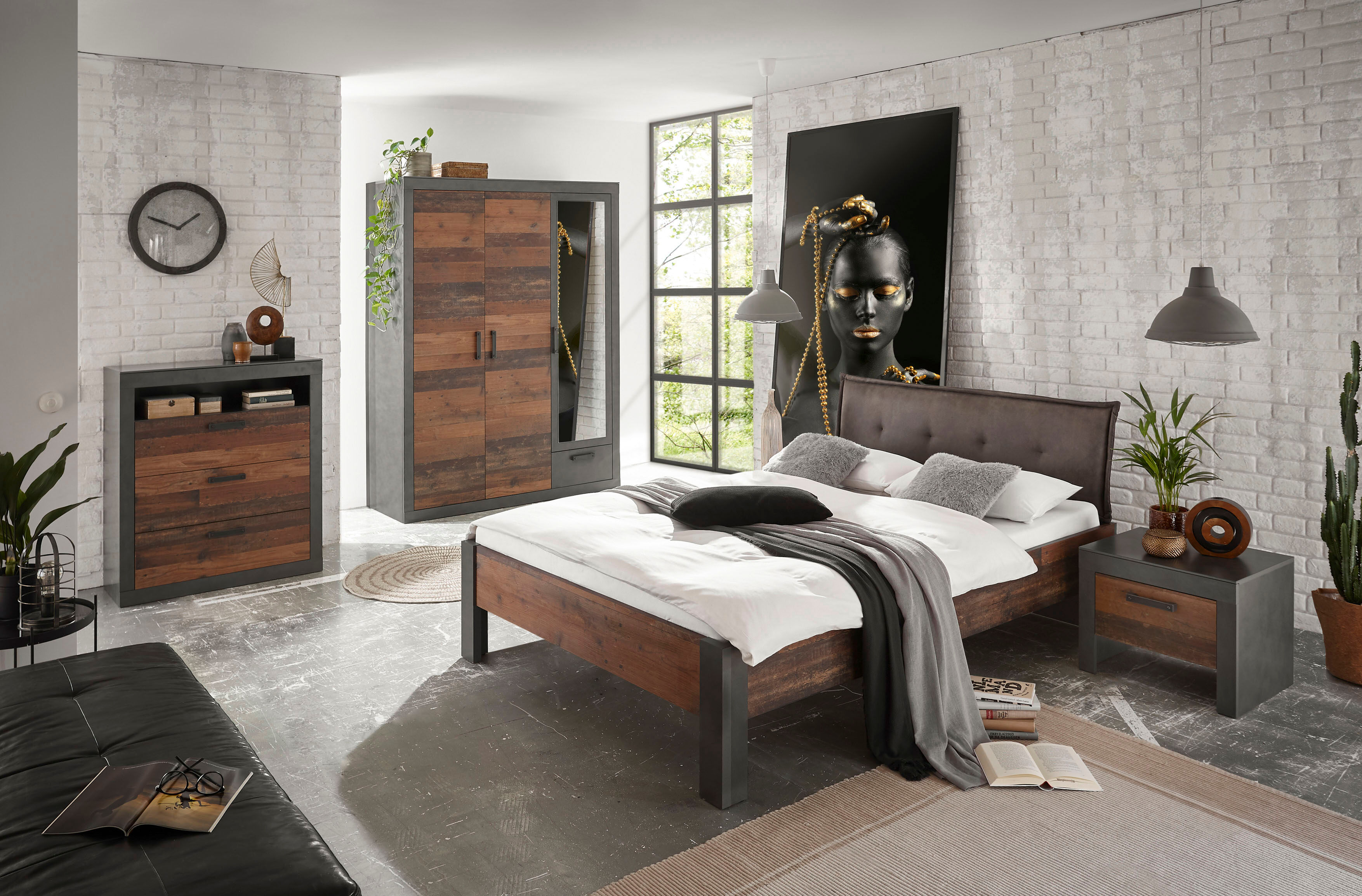 Home affaire Schlafzimmer-Set »BROOKLYN«, (Set, Einzelbett mit... grau